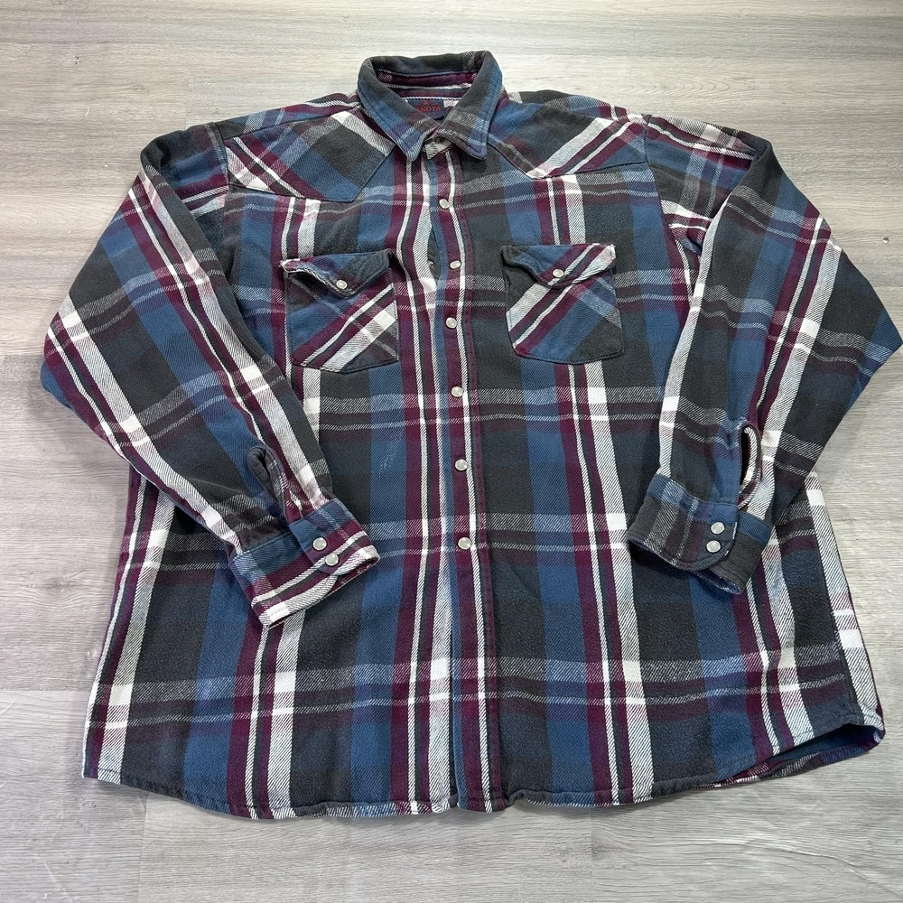 Dakota Shirt Mens XLT Blue Plaid Flannel Long Sleeve Western Snap Button‎ Up